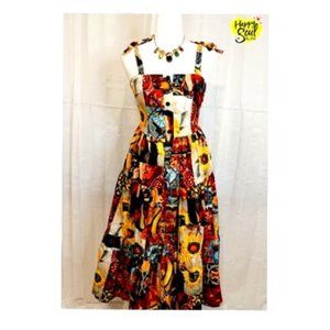 Sunflower all over print sicilian style spring summer long maxi smocking dress